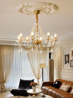 Glamour Pearl Crystal Chandelier for Dining Room and Living Room, Gold Brass LED Ceiling Light