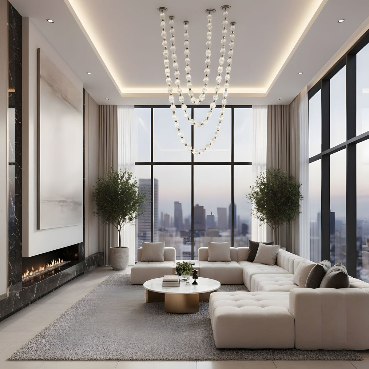 Riviere Glass Chain Chandelier – Modern Linear LED Pendant Light