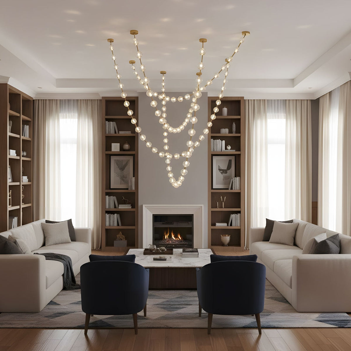 Strand Necklace Chandelier — Modern Gold & Acrylic LED Pendant Light