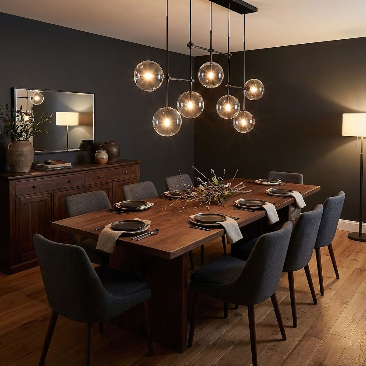 Artisan Glass Globe Mobile Chandelier in Gold, Black, or Chrome