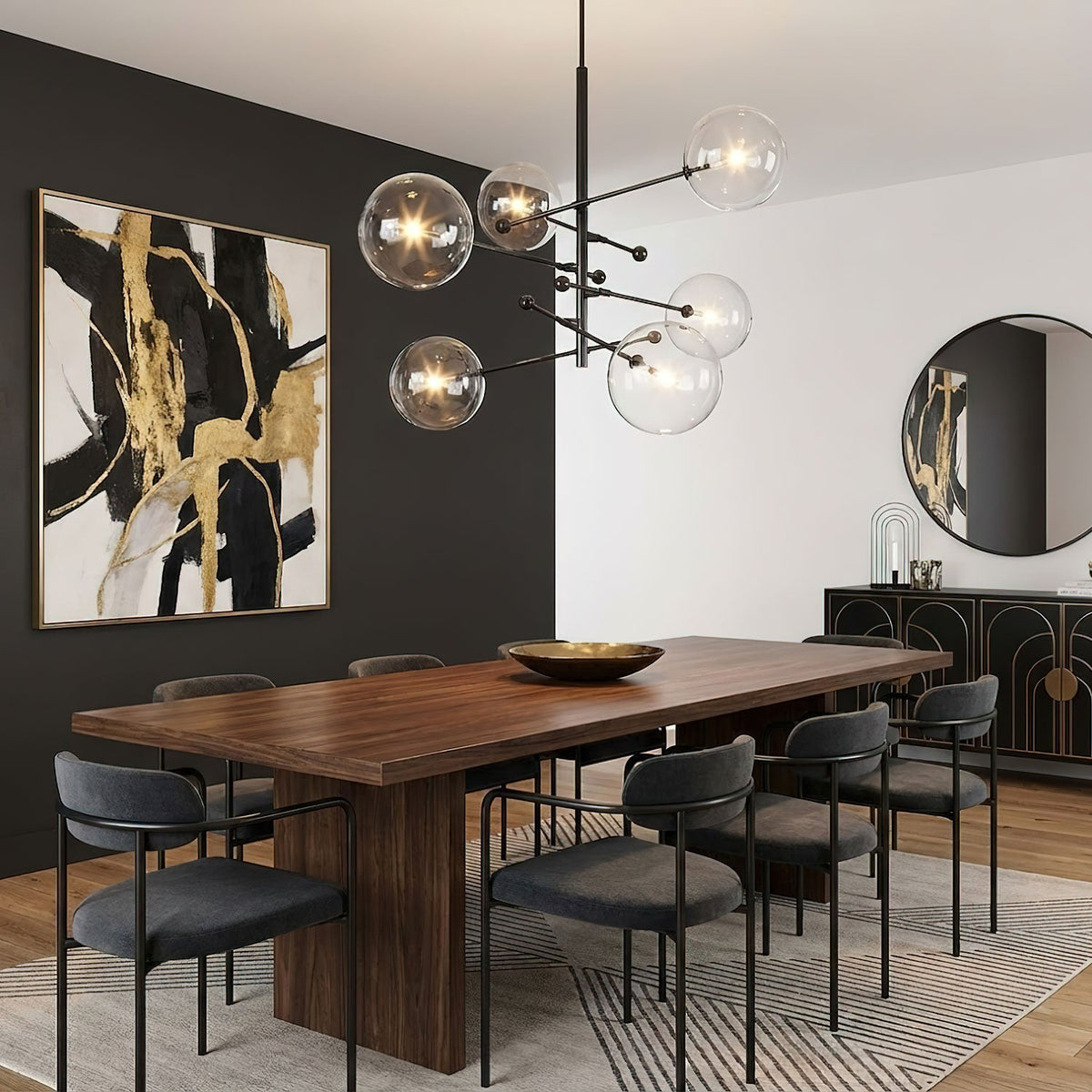 Artisan Glass Globe Mobile Chandelier in Gold, Black, or Chrome