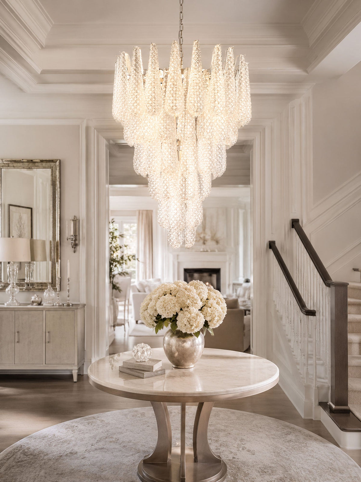 Artisan Glass Pinecone Chandelier in Nickel or Gold