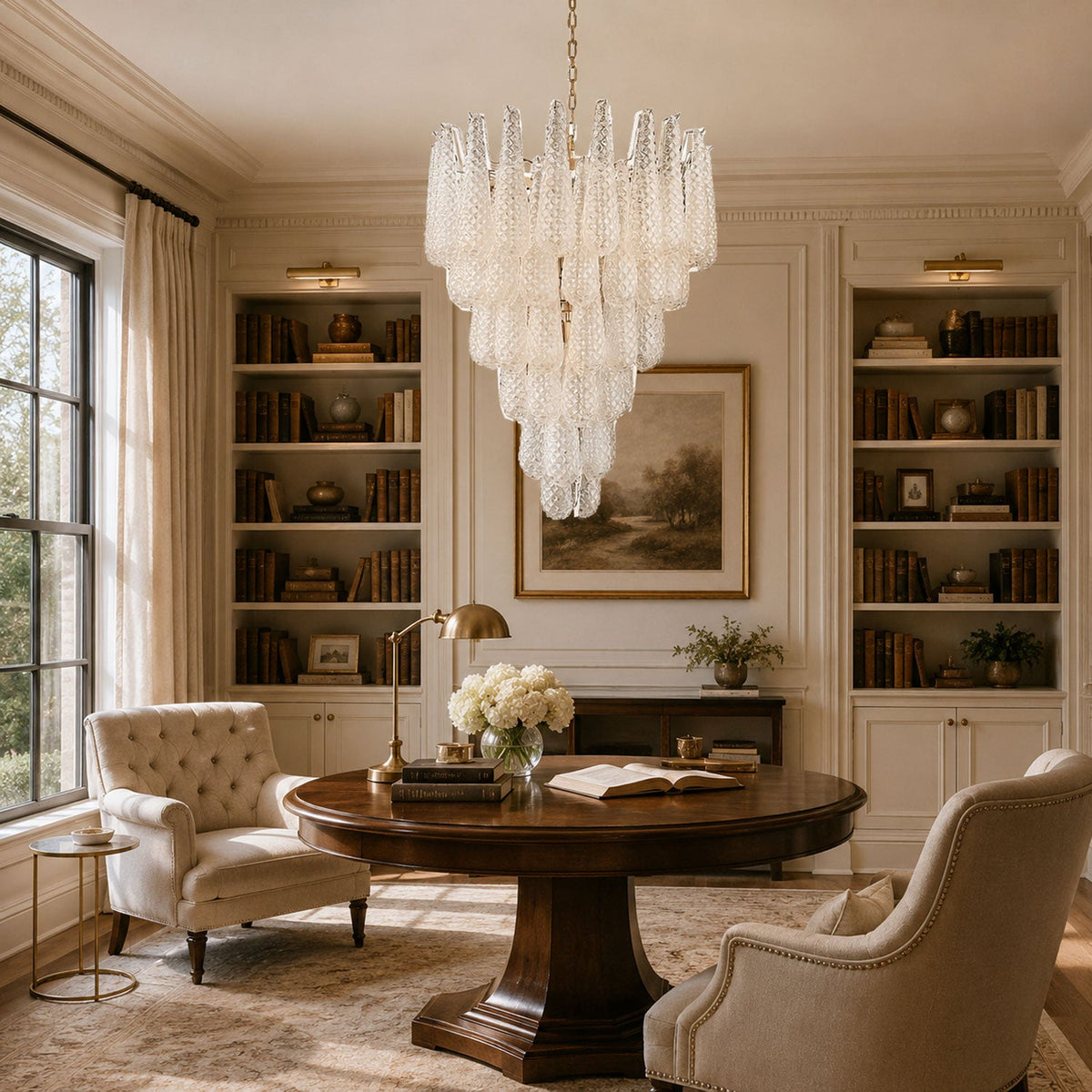 Artisan Glass Pinecone Chandelier in Nickel or Gold