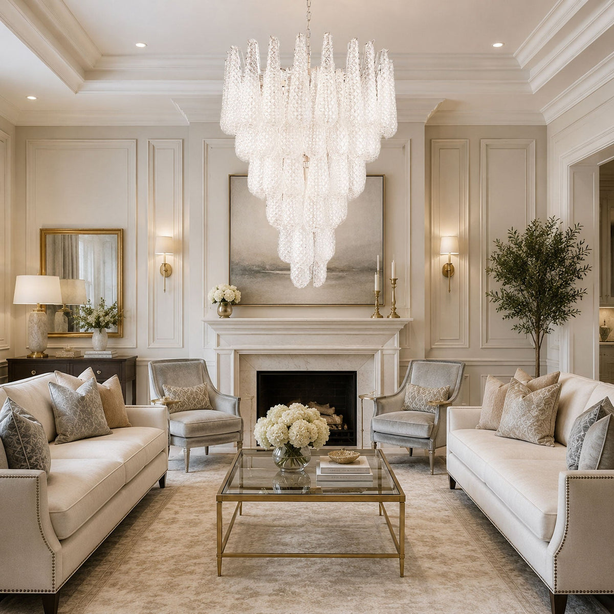 Artisan Glass Pinecone Chandelier in Nickel or Gold