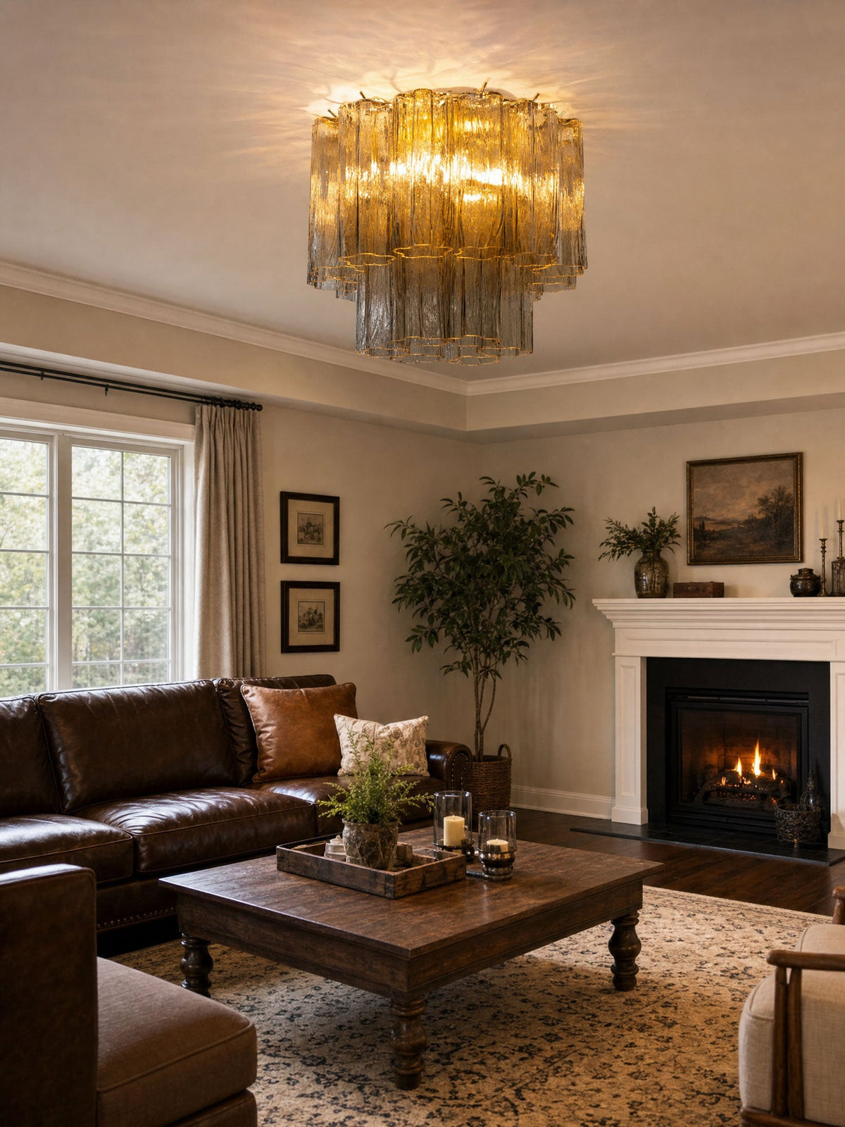 Art Glass Star Ceiling Light in Champagne Gold | Murano-Style Flush Mount