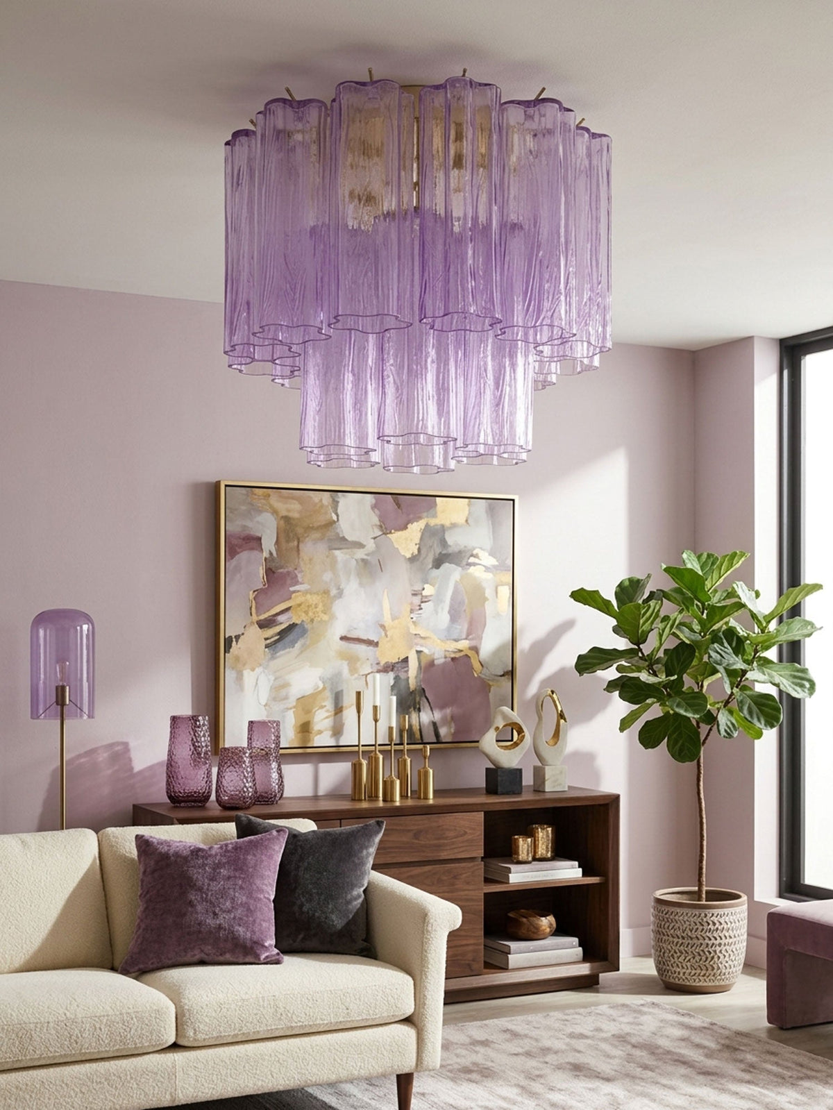Art Glass Star Ceiling Light in Champagne Gold | Murano-Style Flush Mount