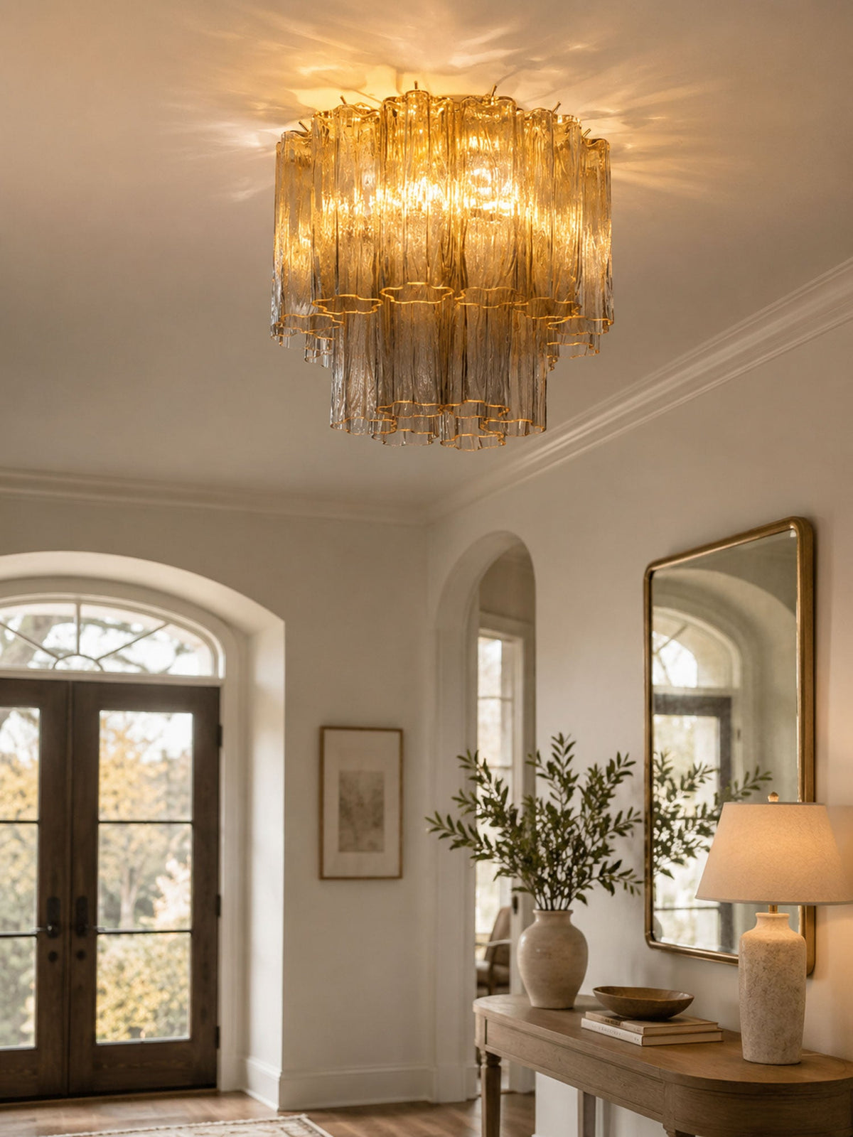 Art Glass Star Ceiling Light in Champagne Gold | Murano-Style Flush Mount