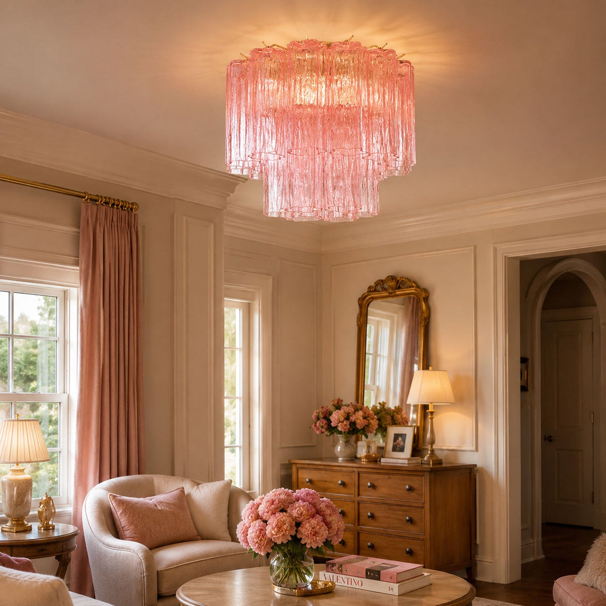 Art Glass Star Ceiling Light in Champagne Gold | Murano-Style Flush Mount