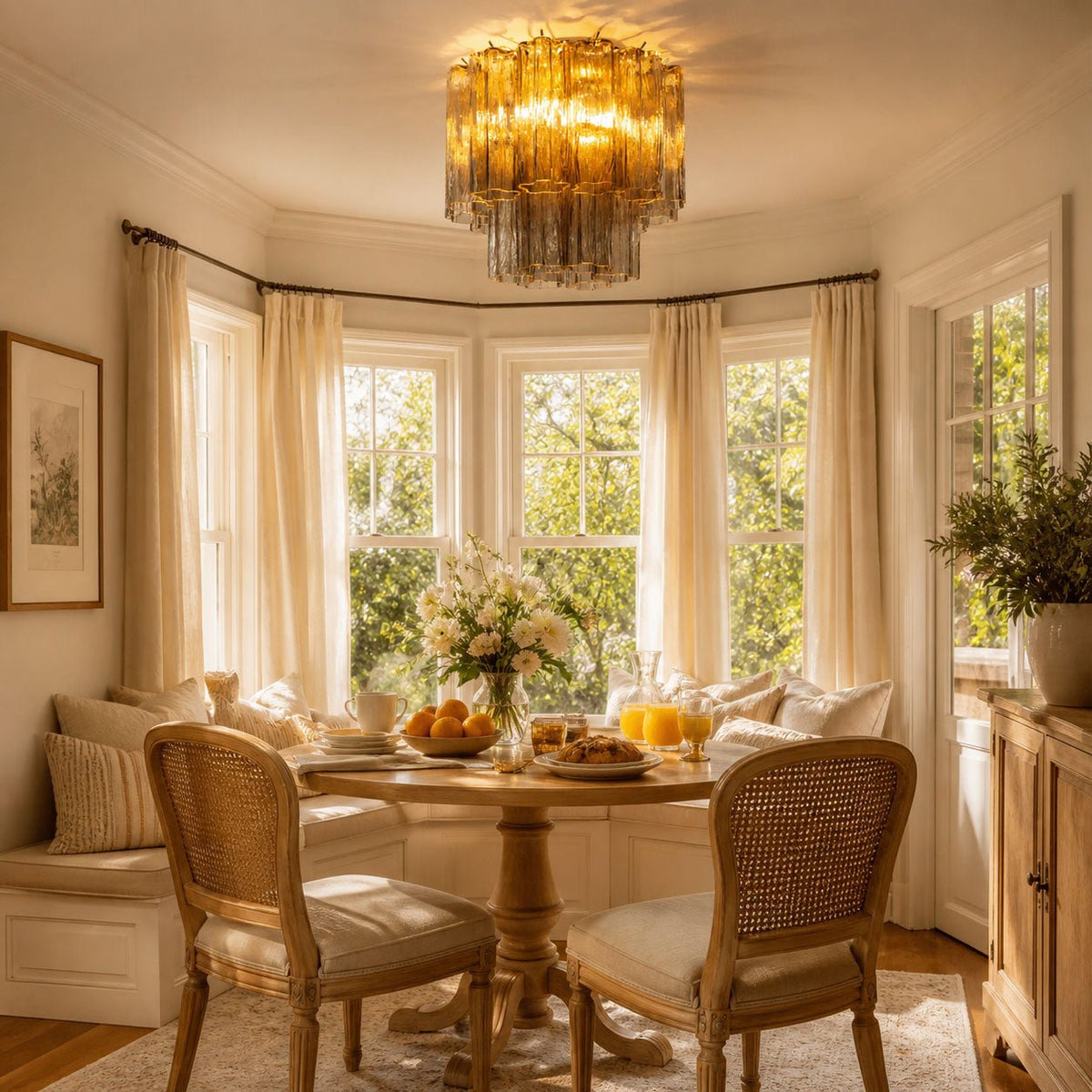 Art Glass Star Ceiling Light in Champagne Gold | Murano-Style Flush Mount