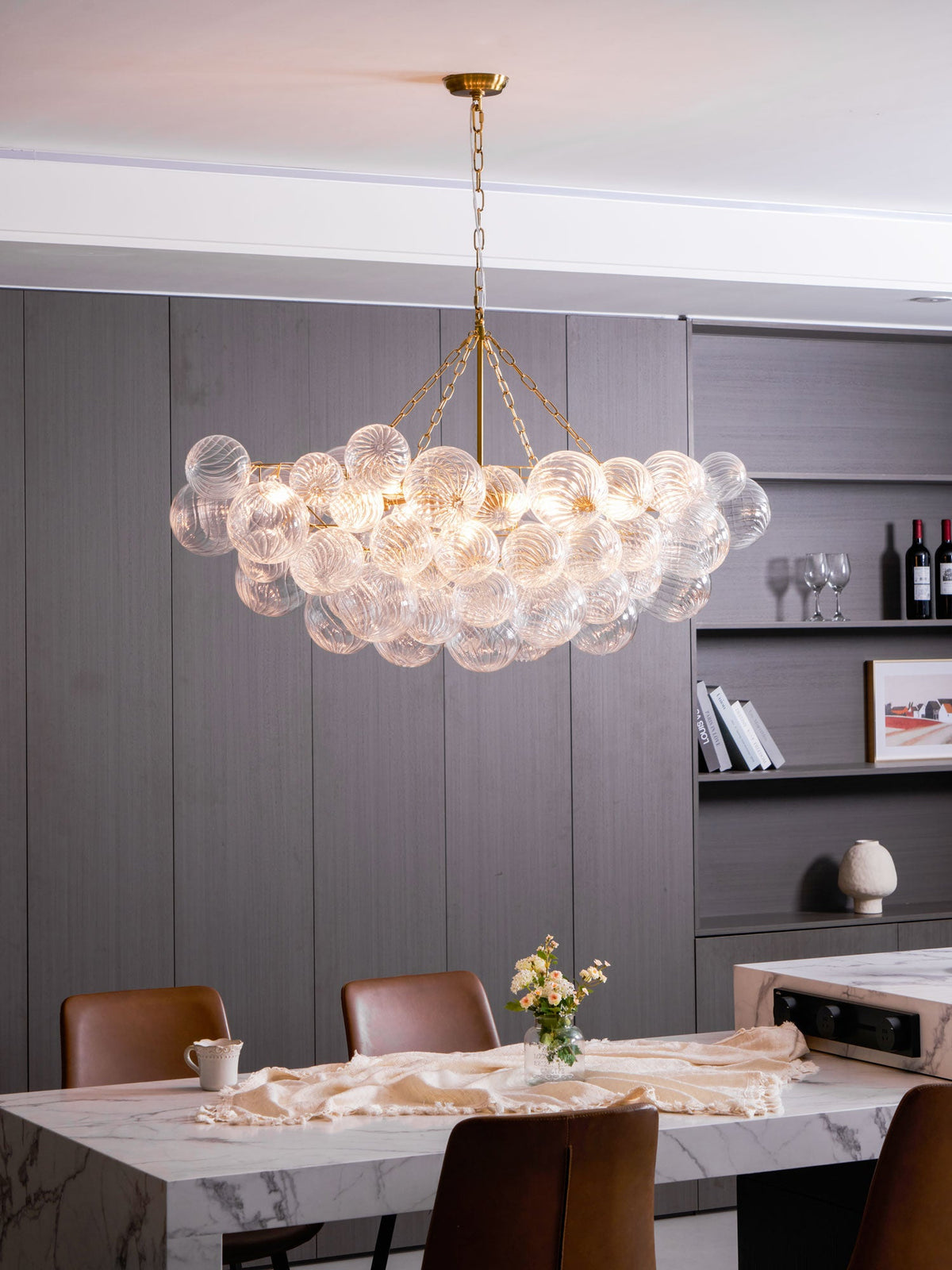 Lumière Cascade Glass Ball Chandelier – Modern Sculptural Pendant Light