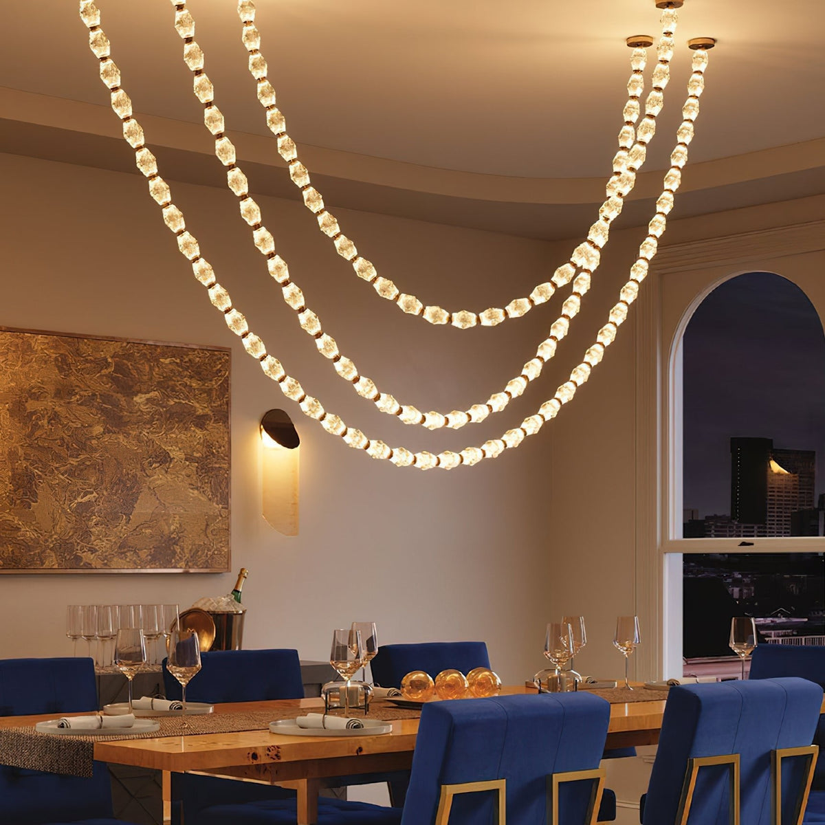 Riviere Glass Chain Chandelier – Modern Linear LED Pendant Light
