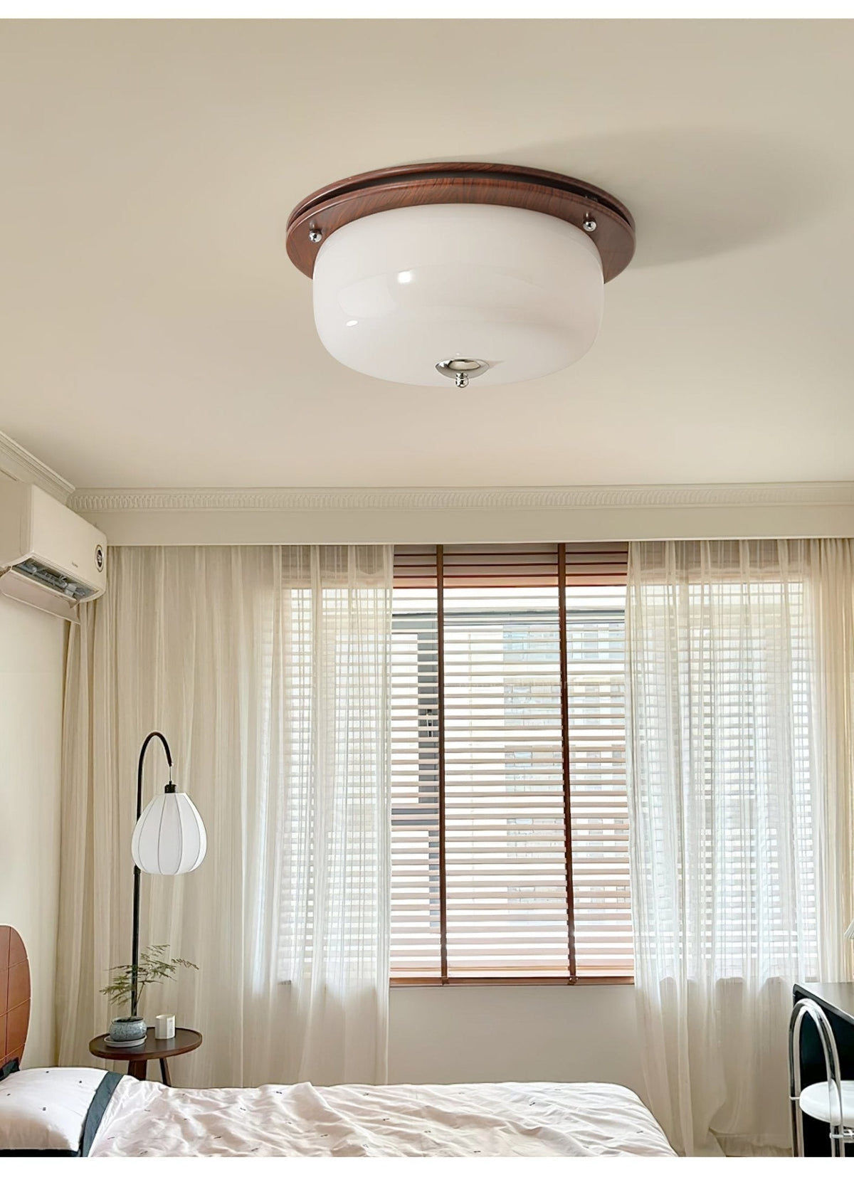 Aurelia Frosted Glass Dome Ceiling Light with Walnut Wood Accents