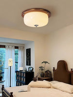 Aurelia Frosted Glass Dome Ceiling Light with Walnut Wood Accents