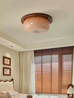 Aurelia Frosted Glass Dome Ceiling Light with Walnut Wood Accents