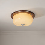Aurelia Frosted Glass Dome Ceiling Light with Walnut Wood Accents