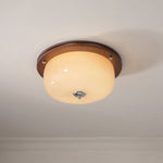 Aurelia Frosted Glass Dome Ceiling Light with Walnut Wood Accents