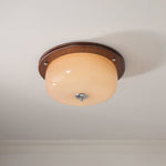 Aurelia Frosted Glass Dome Ceiling Light with Walnut Wood Accents