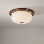 Aurelia Frosted Glass Dome Ceiling Light with Walnut Wood Accents