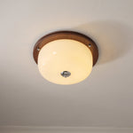 Aurelia Frosted Glass Dome Ceiling Light with Walnut Wood Accents