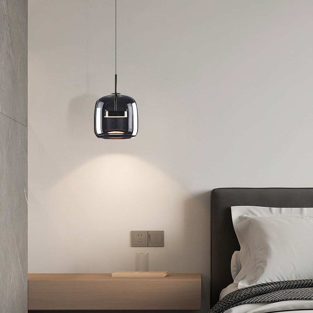 Glass Drum Shaped Pendant Light