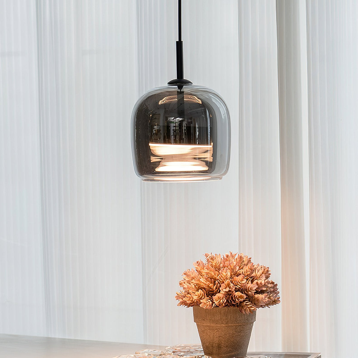 Glass Drum Shaped Pendant Light