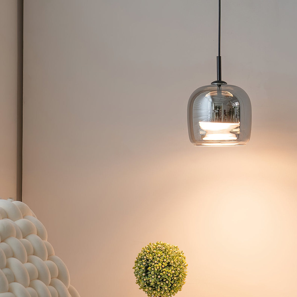 Glass Drum Shaped Pendant Light
