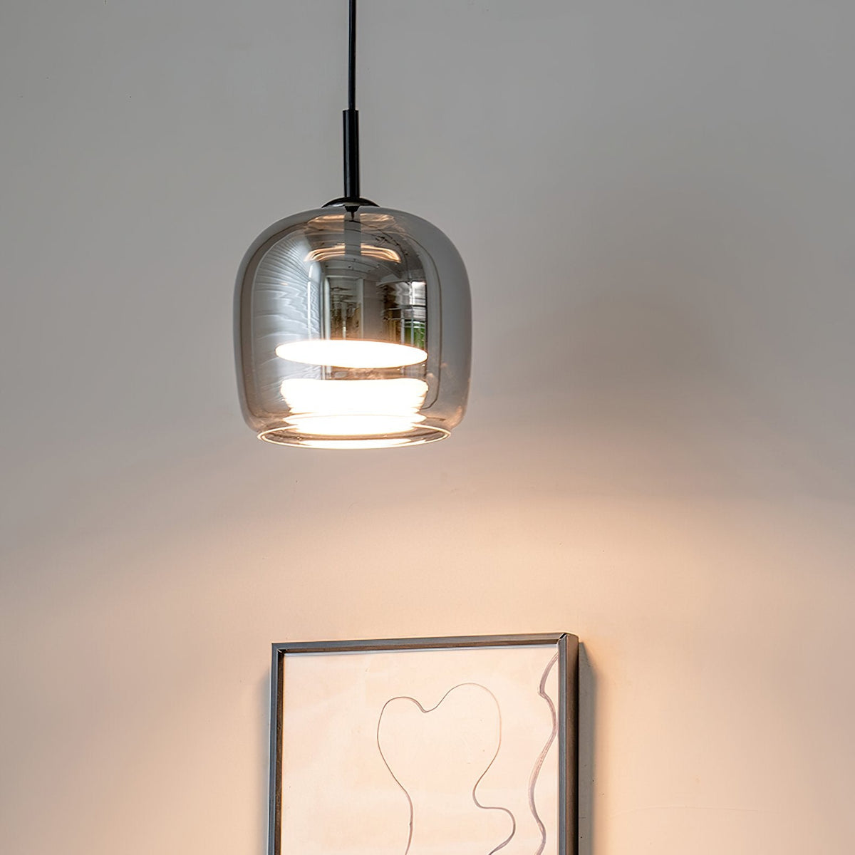 Glass Drum Shaped Pendant Light