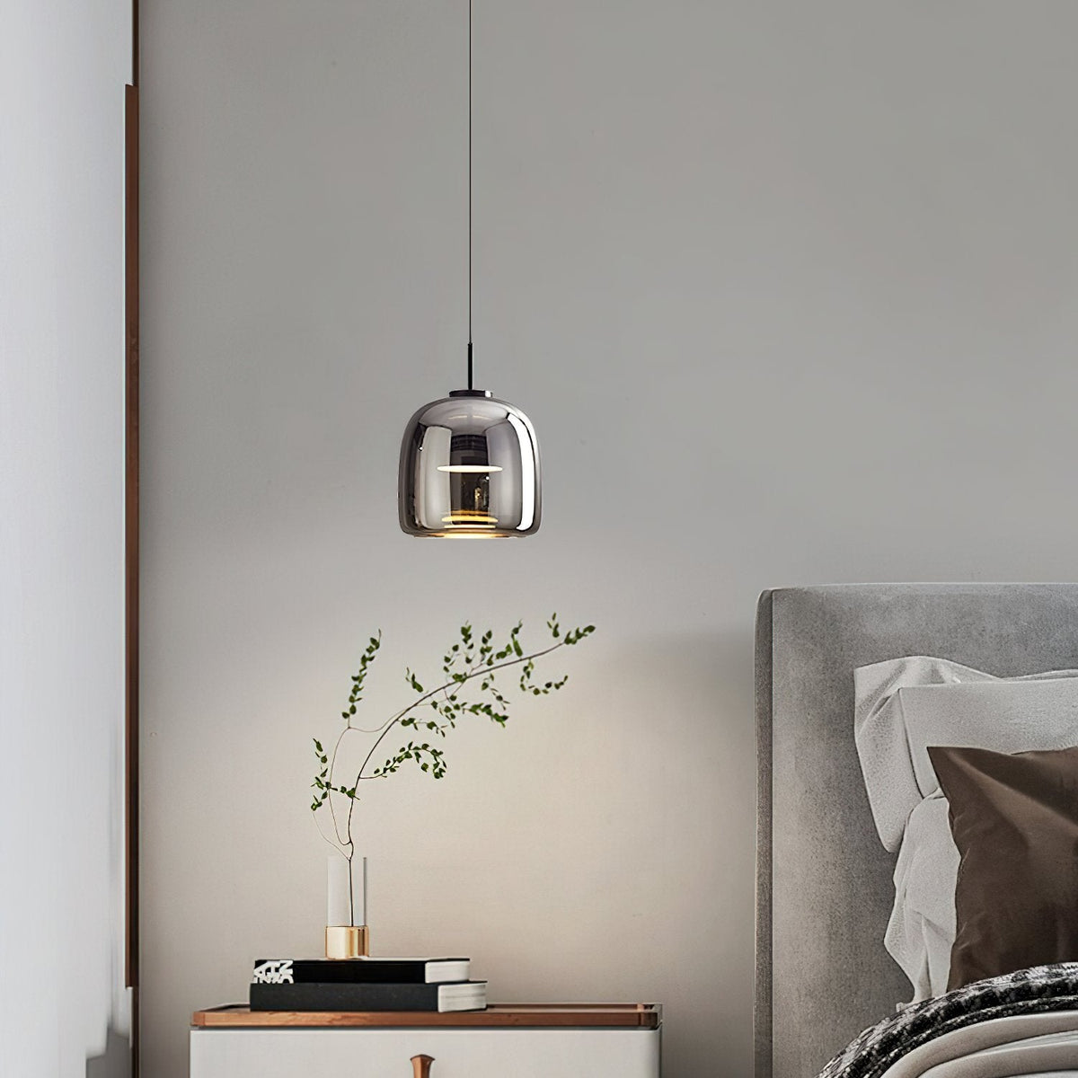 Glass Drum Shaped Pendant Light