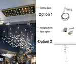 Glass Feathers Flying Chandelier — Modern LED Statement Pendant for Dining & Living Rooms