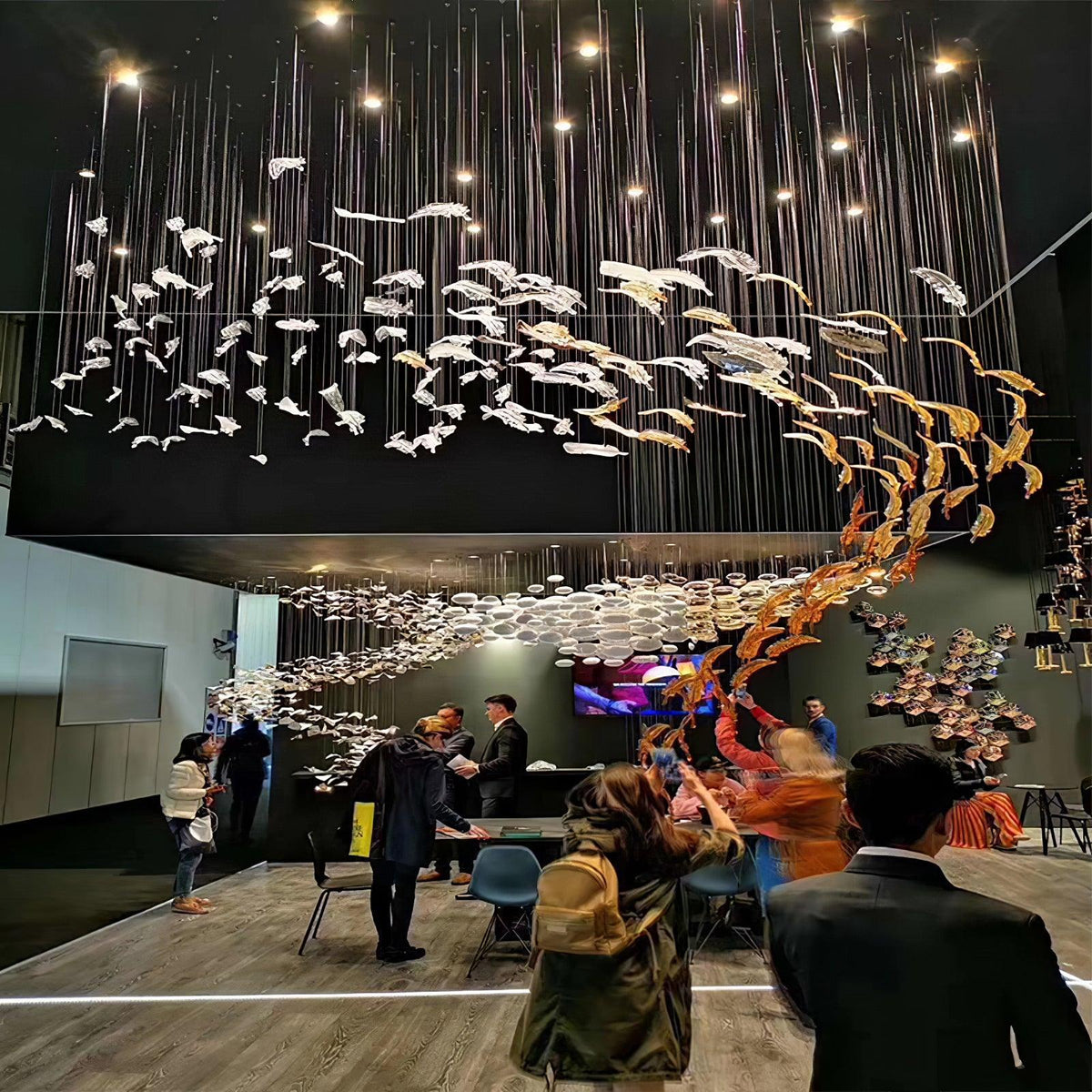Glass Feathers Flying Chandelier — Modern LED Statement Pendant for Dining & Living Rooms