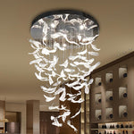 Glass Feathers Flying Chandelier — Modern LED Statement Pendant for Dining & Living Rooms