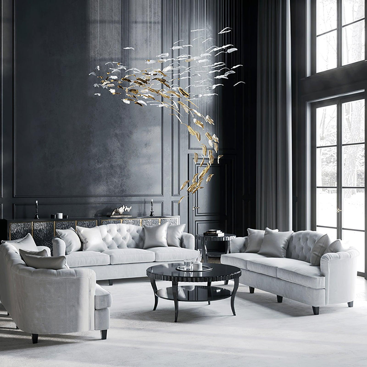 Glass Feathers Flying Chandelier — Modern LED Statement Pendant for Dining & Living Rooms