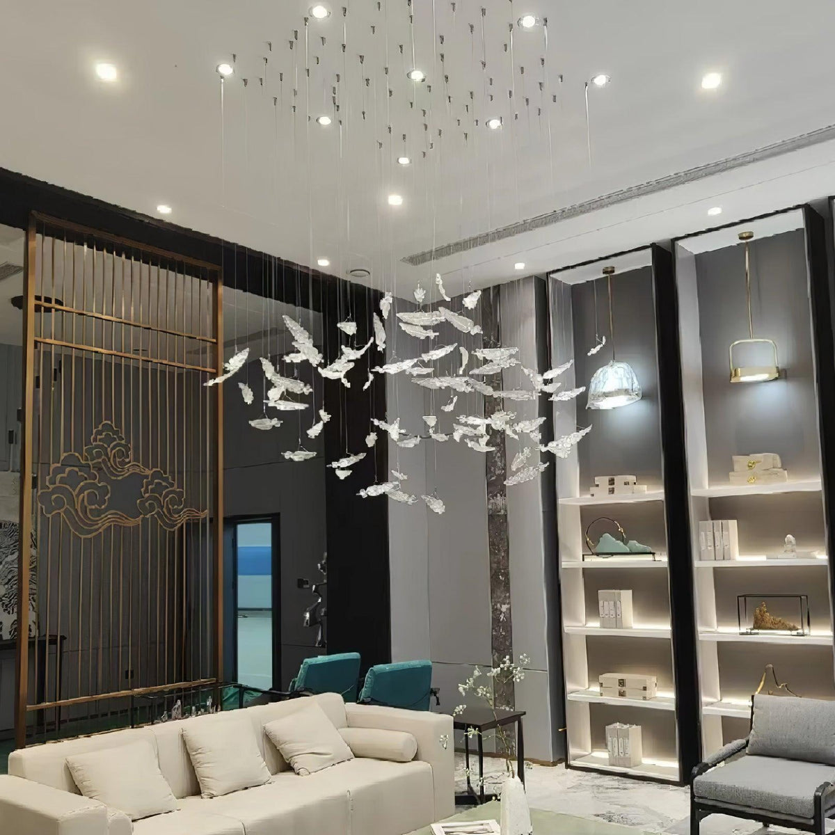 Glass Feathers Flying Chandelier — Modern LED Statement Pendant for Dining & Living Rooms