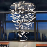 Glass Feathers Flying Chandelier — Modern LED Statement Pendant for Dining & Living Rooms