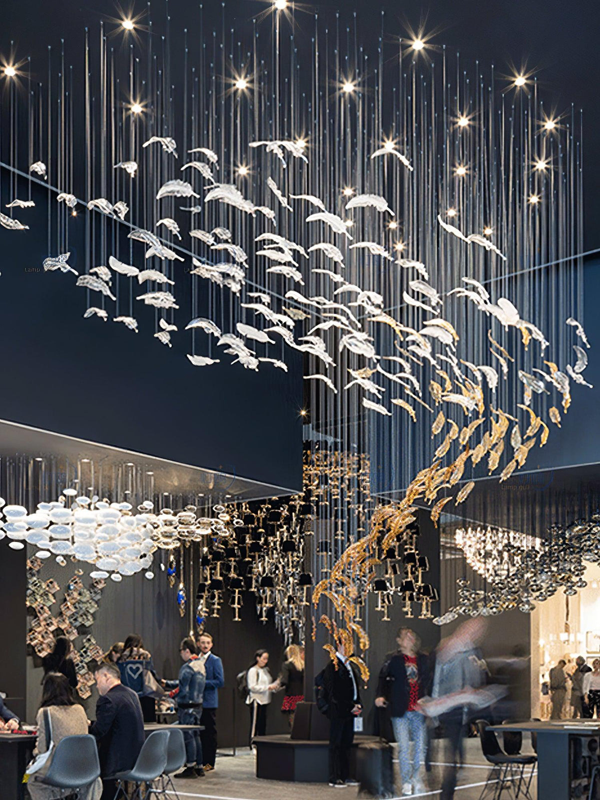 Glass Feathers Flying Chandelier — Modern LED Statement Pendant for Dining & Living Rooms