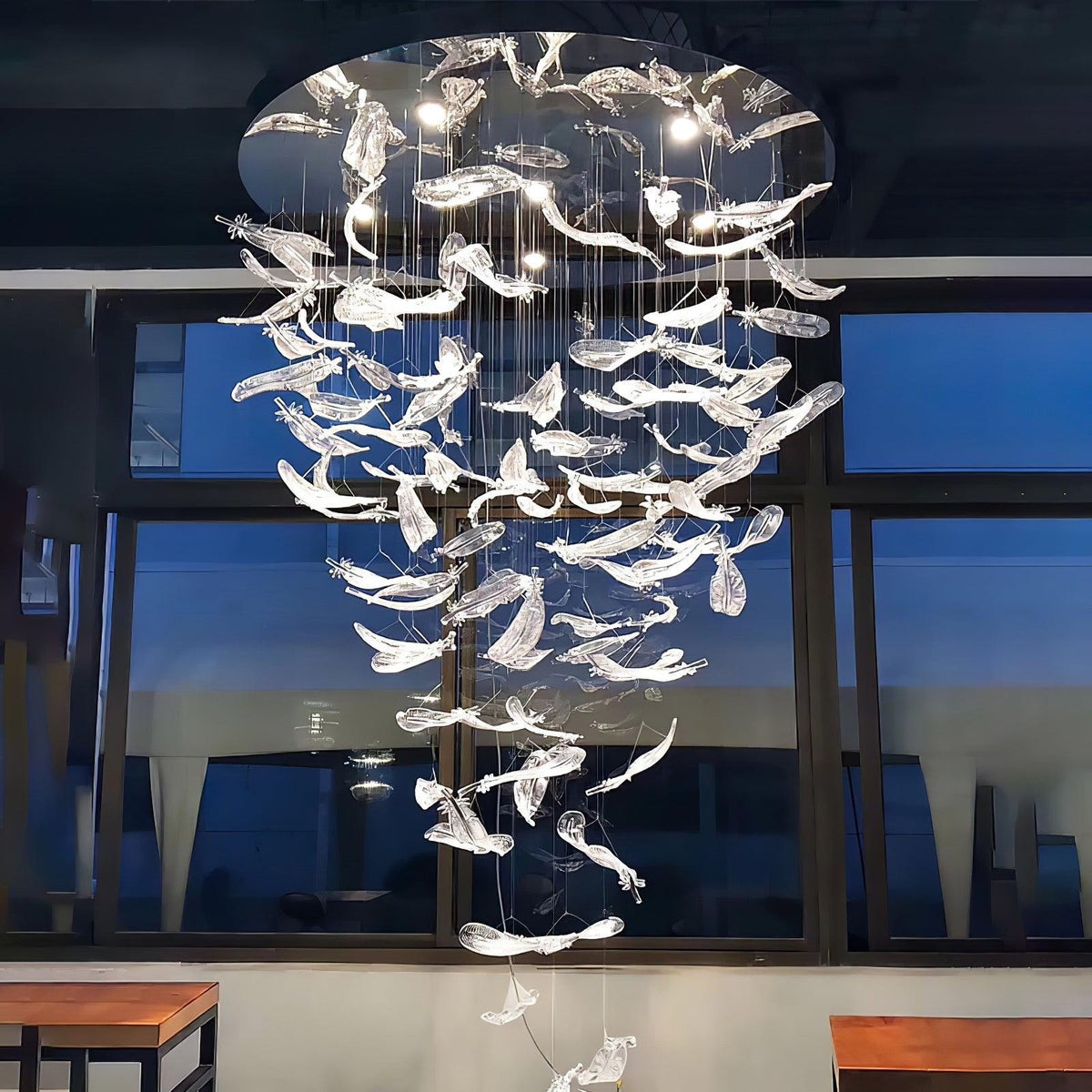 Glass Feathers Flying Chandelier — Modern LED Statement Pendant for Dining & Living Rooms