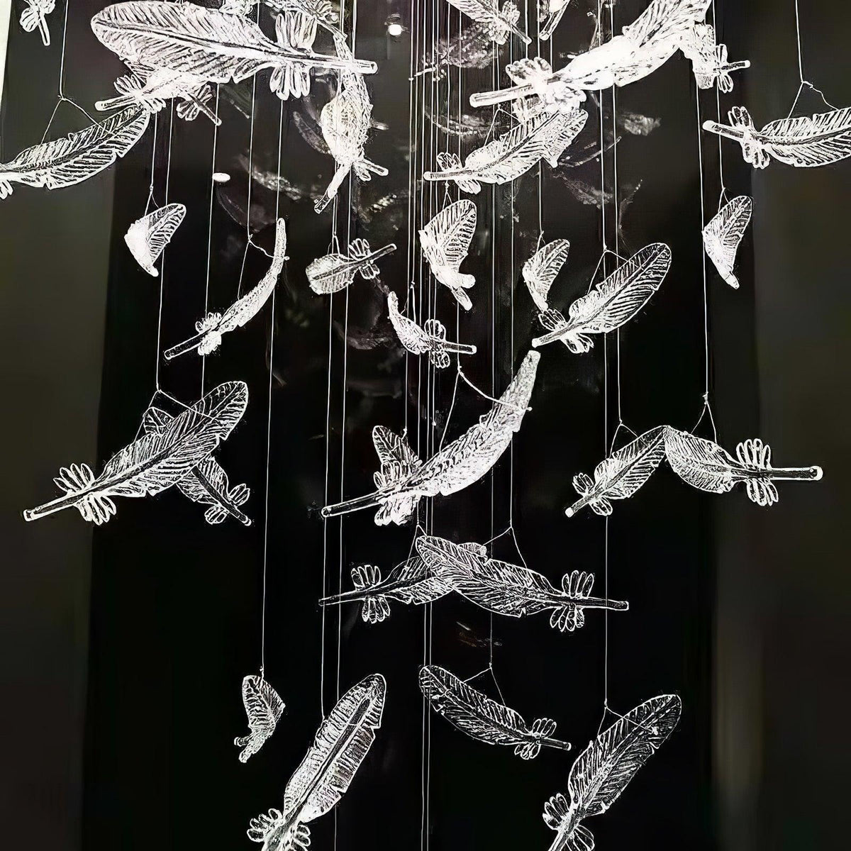 Glass Feathers Flying Chandelier — Modern LED Statement Pendant for Dining & Living Rooms