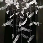Glass Feathers Flying Chandelier — Modern LED Statement Pendant for Dining & Living Rooms