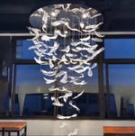 Glass Feathers Flying Chandelier — Modern LED Statement Pendant for Dining & Living Rooms