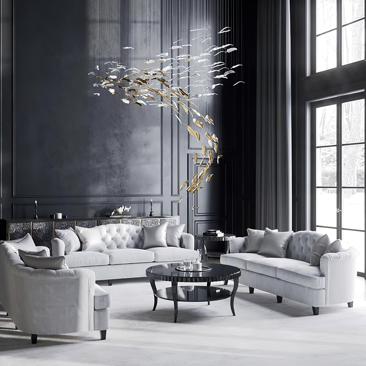 Glass Feathers Flying Chandelier — Modern LED Statement Pendant for Dining & Living Rooms