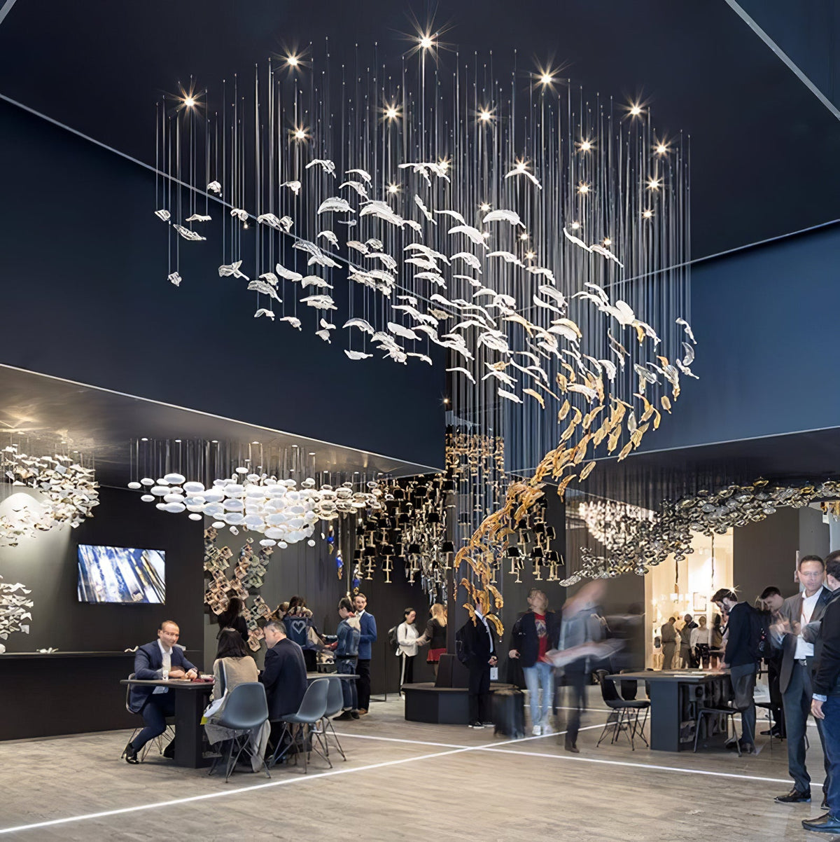Glass Feathers Flying Chandelier — Modern LED Statement Pendant for Dining & Living Rooms