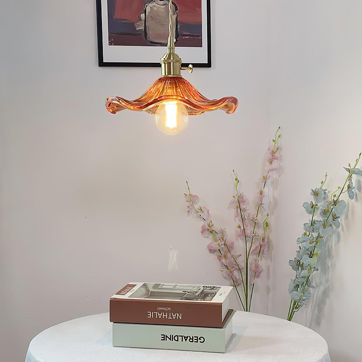 Glass Hibiscus Flower Pendant Light