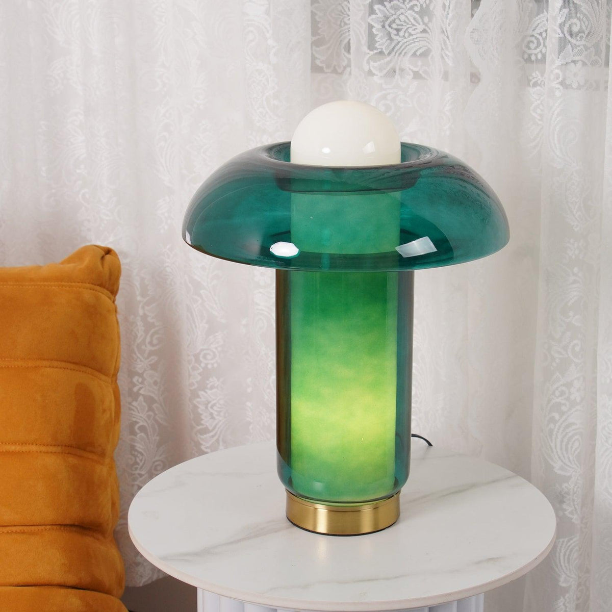 Blue Glass Mushroom Table Lamp