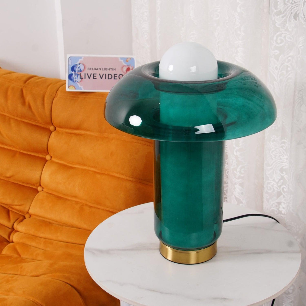 Blue Glass Mushroom Table Lamp