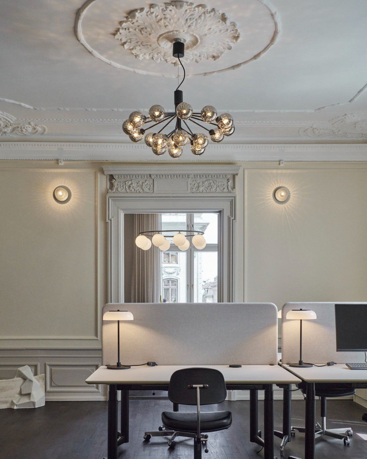 Artisan Glass Globe Cluster Chandelier in Brass or Black