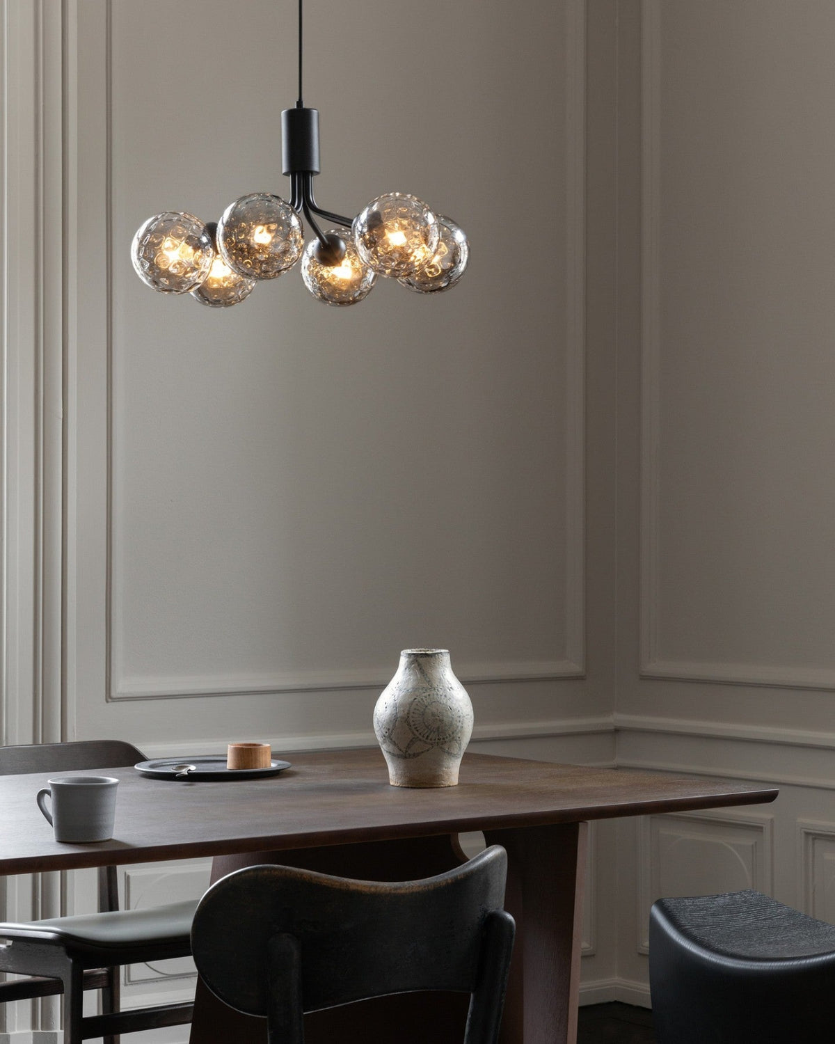 Artisan Glass Globe Cluster Chandelier in Brass or Black