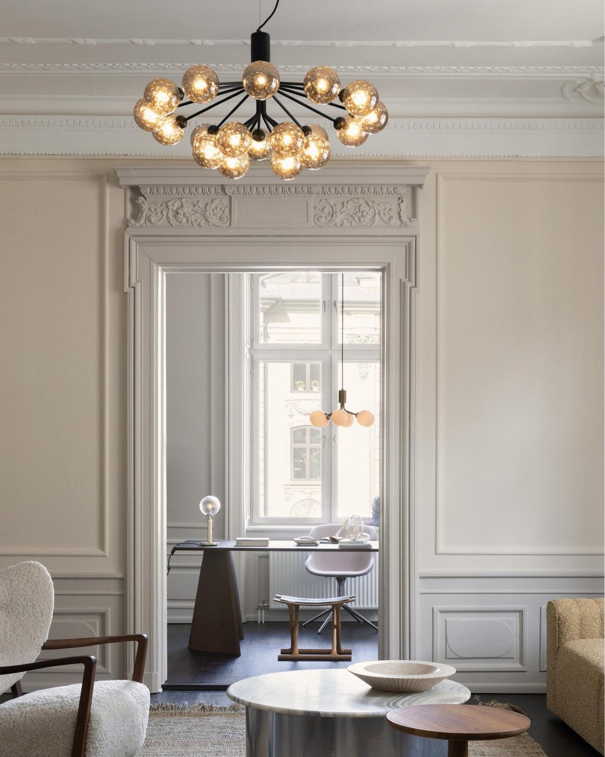 Artisan Glass Globe Cluster Chandelier in Brass or Black