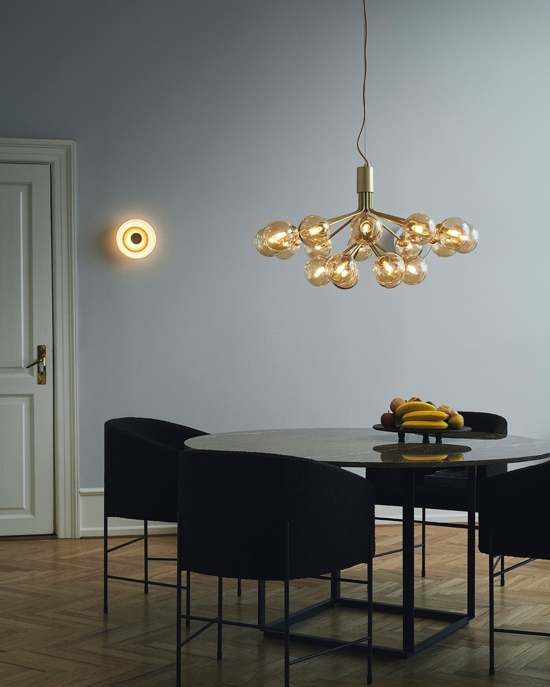 Artisan Glass Globe Cluster Chandelier in Brass or Black