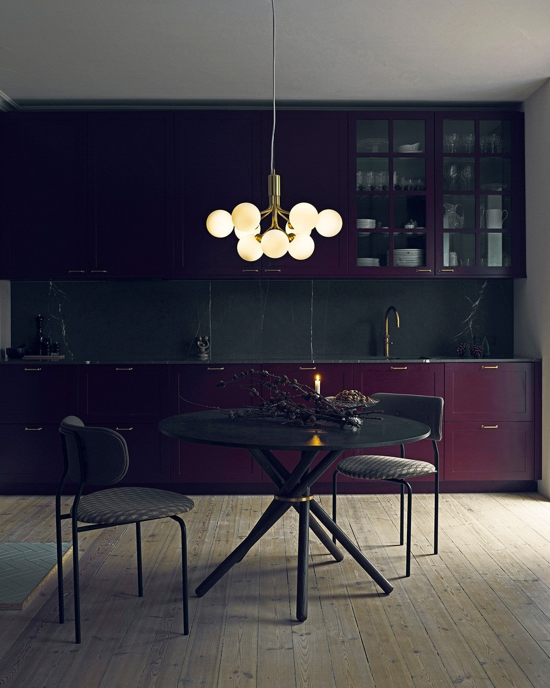 Artisan Glass Globe Cluster Chandelier in Brass or Black