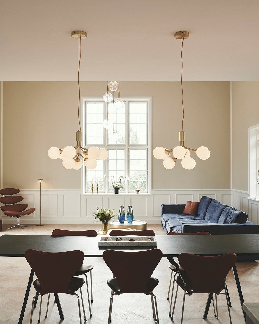 Artisan Glass Globe Cluster Chandelier in Brass or Black